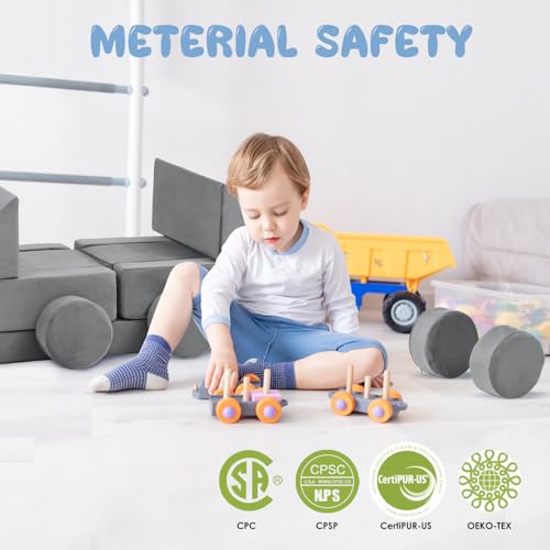 Domiqut 22Pcs Modular Kids Play Couch, Floor Sofa for Children, 1000+DIY Creativing Playroom Furniture for Toddlers, Convertible Foam and Floor Cushion for Boys and Girls