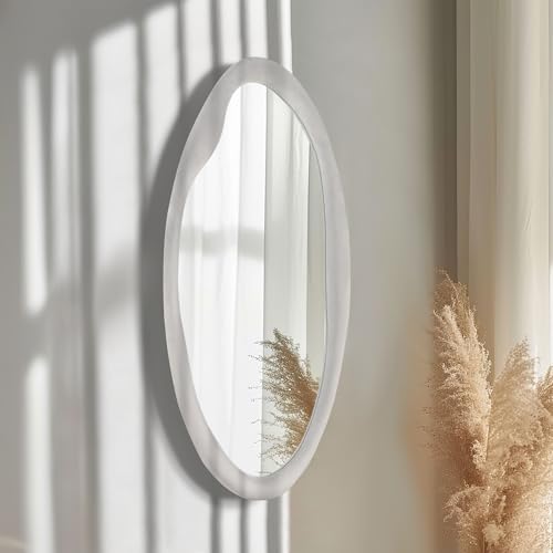 CAVINHOME Irregular Asymmetrical Wall Mirror- 20"x38.5"Gray Felt Fabric Padded Wavy Wall Mirror for Living Room, Bedroom, Hallway,Dressing Room & Farmhouse-Oval Cloud Vanity Mirror Decorative