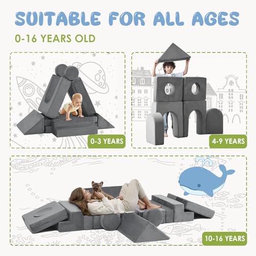 Domiqut 22Pcs Modular Kids Play Couch, Floor Sofa for Children, 1000+DIY Creativing Playroom Furniture for Toddlers, Convertible Foam and Floor Cushion for Boys and Girls
