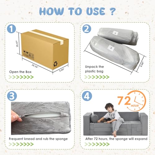 Domiqut 22Pcs Modular Kids Play Couch, Floor Sofa for Children, 1000+DIY Creativing Playroom Furniture for Toddlers, Convertible Foam and Floor Cushion for Boys and Girls