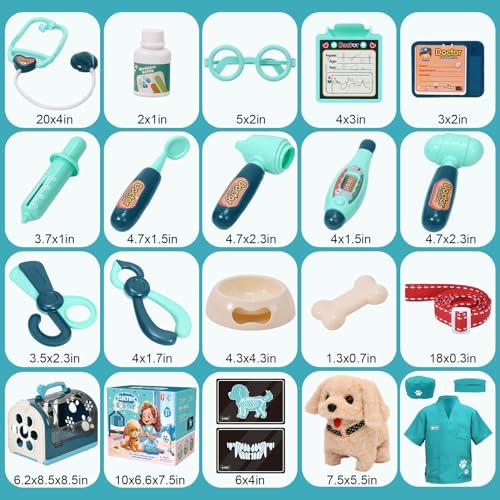 G.C 22Pcs Dog Toys for Kids Doctor Kit, Walking Barking Electronic Interactive Stuffed Dog Vet Kit Costume Pretend Play Puppy Pet Care Veterinarian Playset, Gifts for Kids Girls 3 4 5 6+ Year Old
