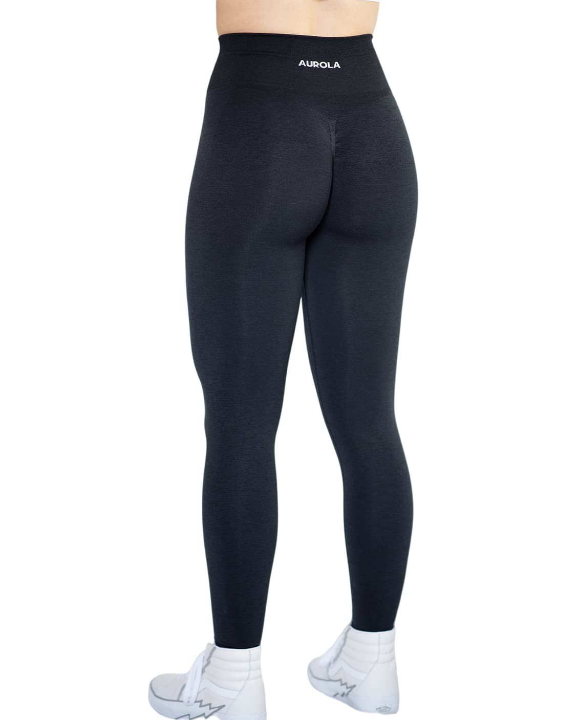 AUROLA Workout Leggings for Women Seamless Scrunch Tights Tummy Control Gym Fitness Girl Sport Active Yoga Pants (L, Black)