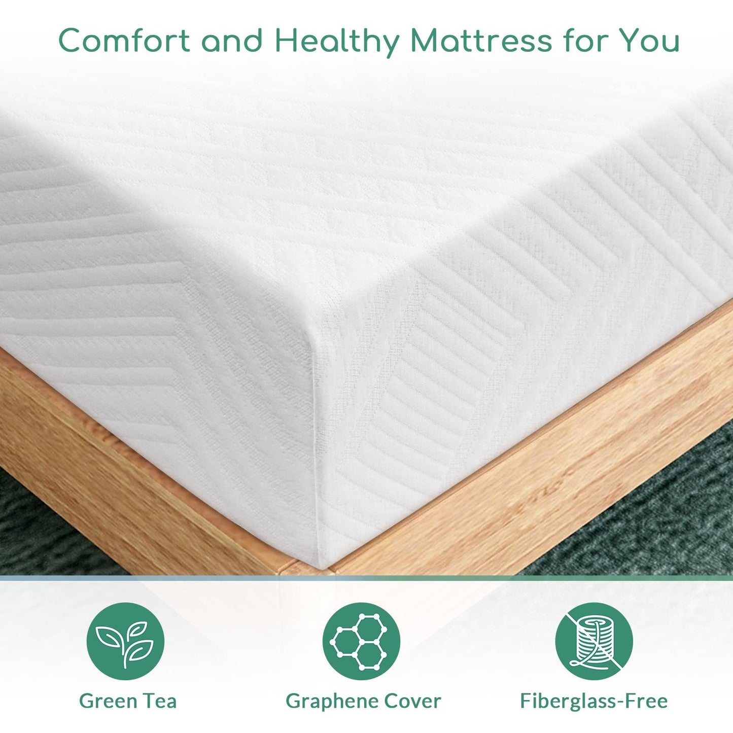 Airdown Twin Mattress, 10 Inch Memory Foam Mattress in a Box, Medium Firm Green Tea Twin Size Mattress for Cool Sleep & Pressure Relief, CertiPUR-US Certified, Made in USA (Air-10EGO-T)