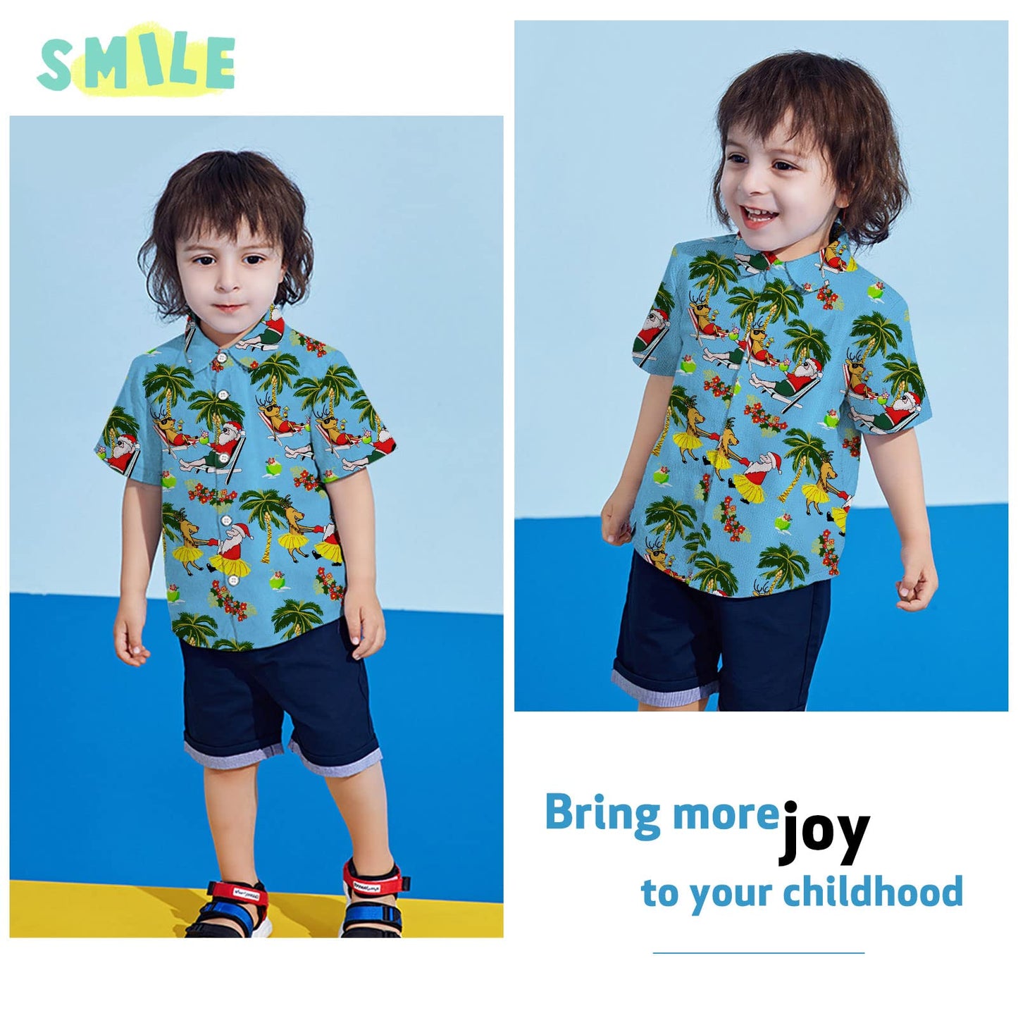 5t 6t Boys Girls Christmas Shirt Funny Santa Claus Dress Shirts Hawaiian Button Down Blouse Vacation Style Top for Ugly Clothing Xmas Party