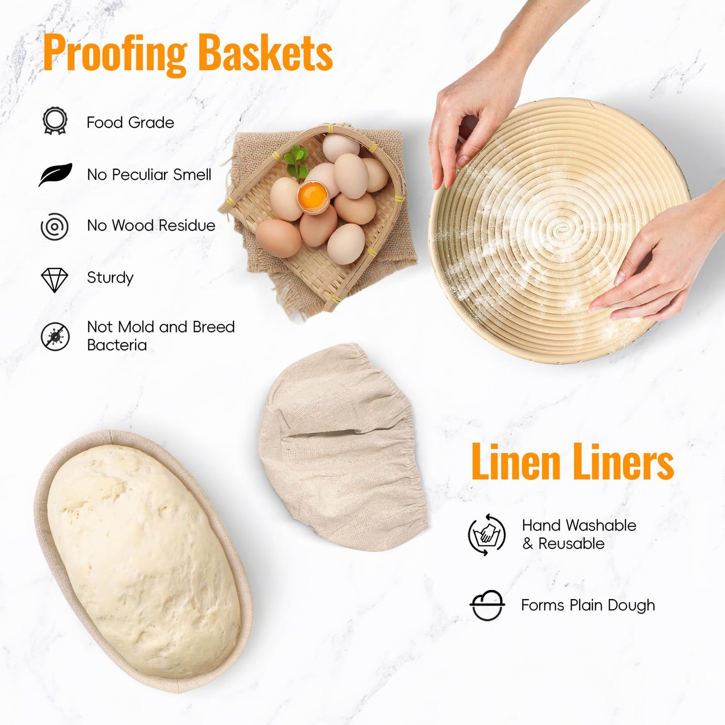 Bread Proofing Basket for Sourdough Baking: Banneton Round 9 inch Oval 10 inch Bread Making Supplies Set for Beginners Gift