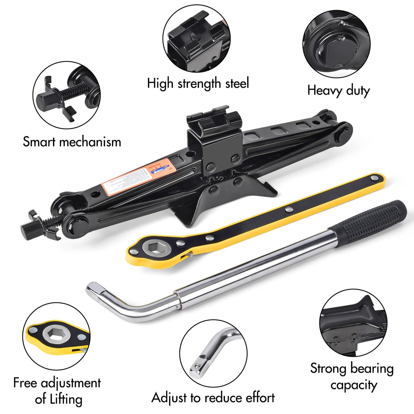 Car Jack Kit Scissor Jack for Car 2 Ton (4409 lbs) Tire Jack Tool Kit Universal Car Emergency Kit with Lug Wrench Tire Changing Kit for Car SUV MPV