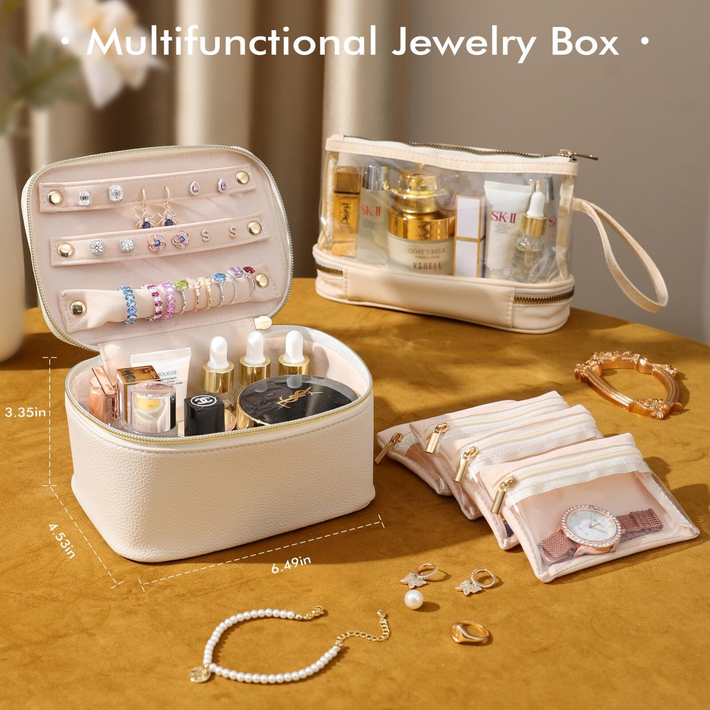 Parima Travel Jewelry Box, Initial Jewelry Box for Women | Travel Jewelry Case and Makeup Bag | Personalized Travel Gifts for Women Girls | Birthday Gifts for Women Girls