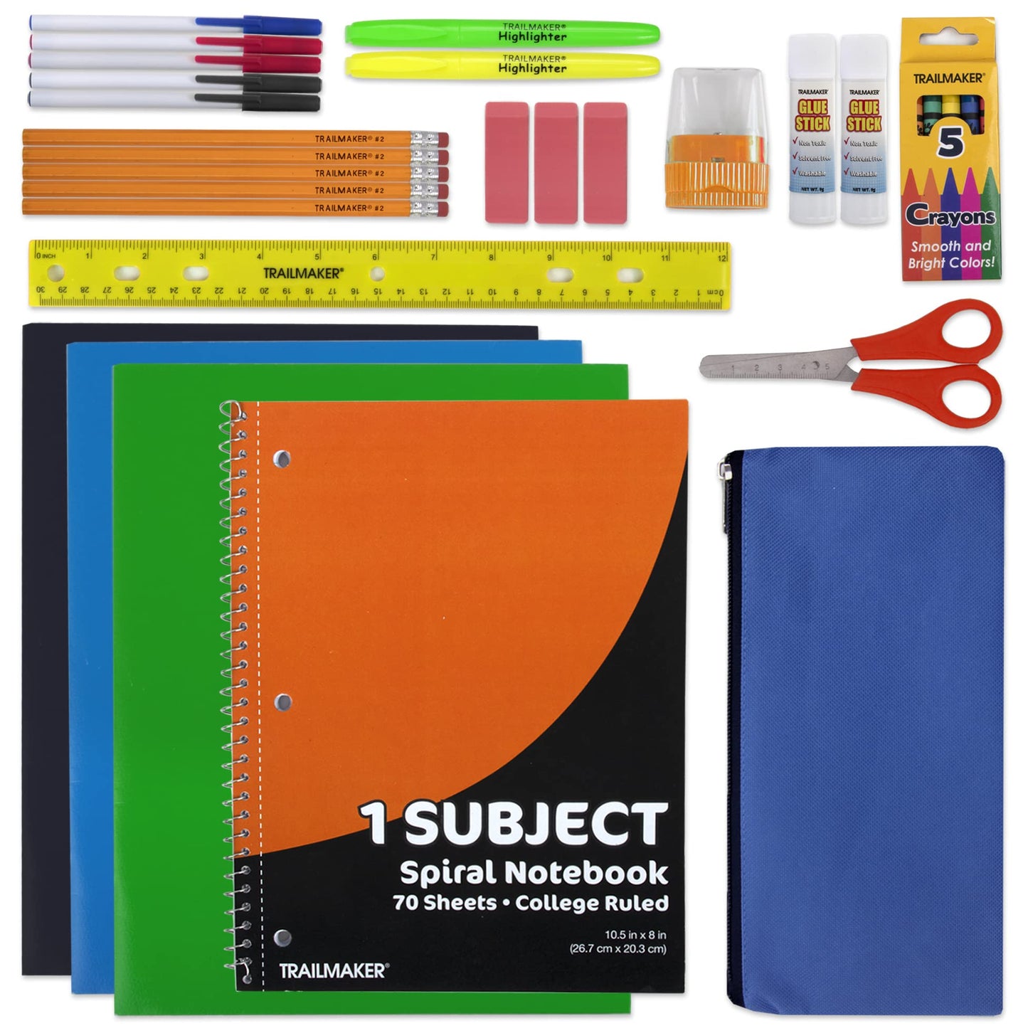 Backpack with Supplies | 17 Multipocket Backpack with 30 Piece Stationery Set for Travel, Work - Orange, Black, and Grey Backpack Set