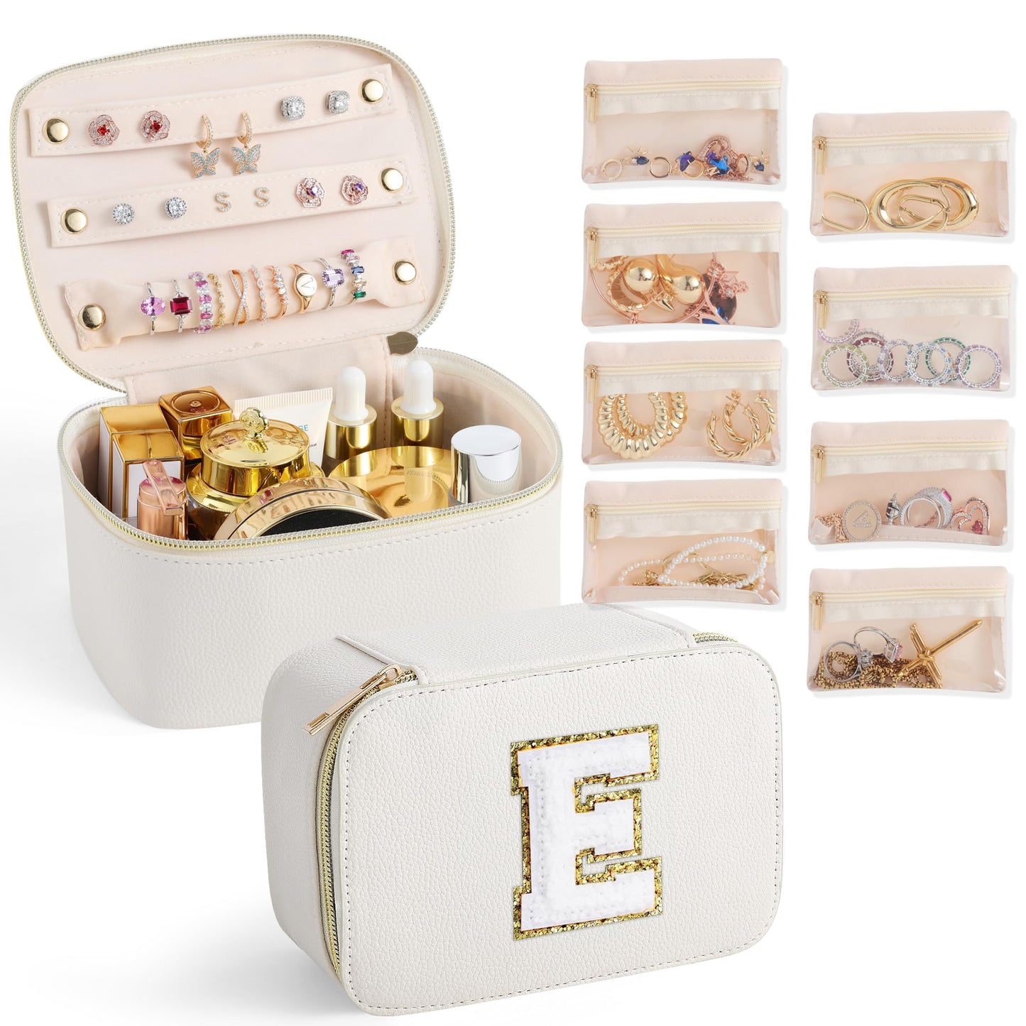 Parima Travel Jewelry Box, Initial Jewelry Box for Women | Travel Jewelry Case and Makeup Bag | Personalized Travel Gifts for Women Girls | Birthday Gifts for Women Girls