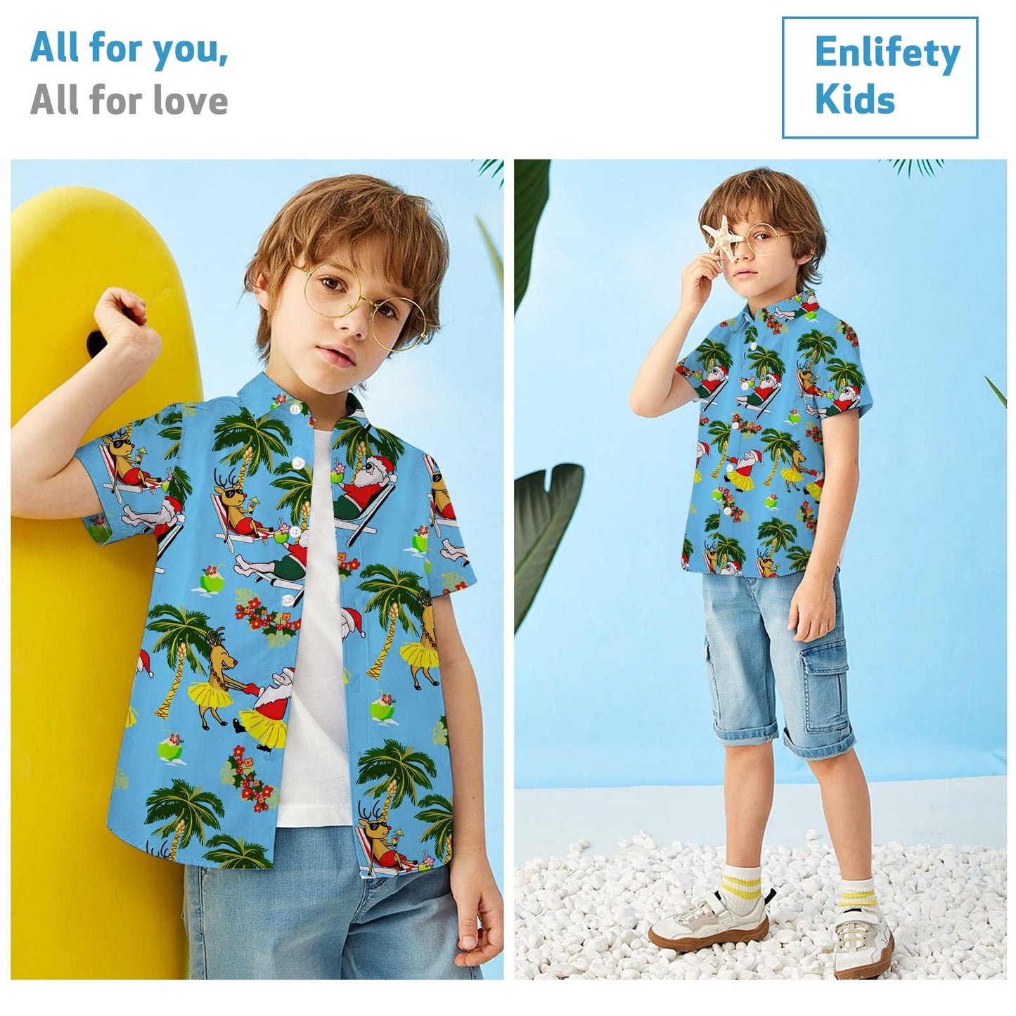 5t 6t Boys Girls Christmas Shirt Funny Santa Claus Dress Shirts Hawaiian Button Down Blouse Vacation Style Top for Ugly Clothing Xmas Party