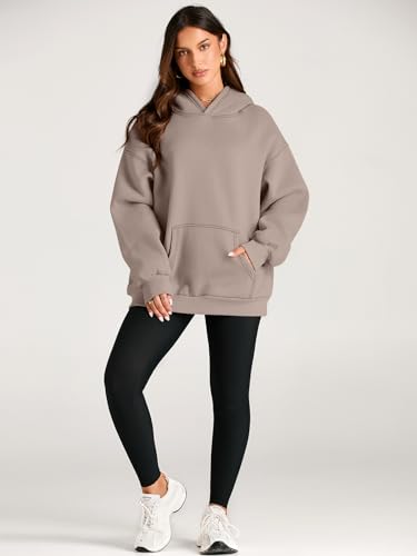 Trendy Queen Womens Oversized Hoodies Fleece Sweatshirts Long Sleeve Sweaters Pullover Fall Outfits CoffeeGrey L