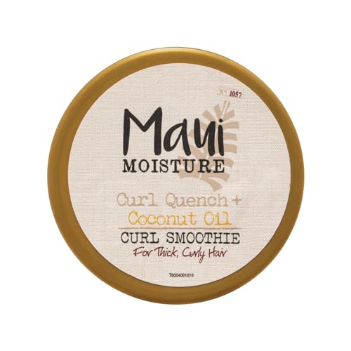 Maui Moisture Curl Quench + Coconut Oil Hydrating Curl Smoothie, Creamy Silicone-Free Styling Cream for Tight Curls, Braids, Twist-Outs & Wash & Go Styles, Vegan & Paraben-Free, 12 Ounce