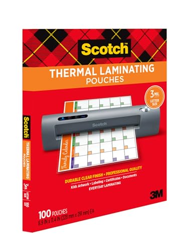 Scotch Thermal Laminating Pouches, For Use With Thermal Laminators, 8.9 x 11.4 Inches, Letter Size Sheets, 100 Count (Pack of 1)