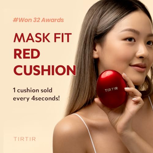 [*Mini Size*] TIRTIR Mask Fit Red Cushion Foundation | Long-Lasting, Lightweight, Buildable Coverage, Semi-Matte Finish, Korean Cushion Foundation (21N Ivory, 0.15 Fl Oz)