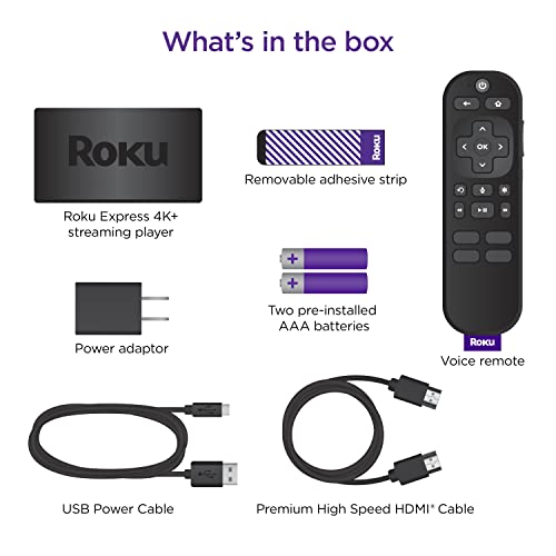 Roku Express 4K+ | Roku Streaming Device 4K/HDR, Roku Voice Remote, Free & Live TV