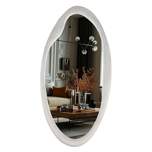 CAVINHOME Irregular Asymmetrical Wall Mirror- 20"x38.5"Gray Felt Fabric Padded Wavy Wall Mirror for Living Room, Bedroom, Hallway,Dressing Room & Farmhouse-Oval Cloud Vanity Mirror Decorative