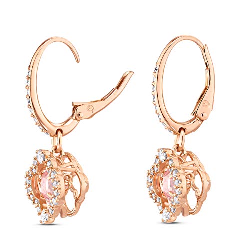 Swarovski Una Pierced Earrings with Clear Crystal Pavé Surrounding a Pink Stone on a Rose-Gold Tone Finished Setting