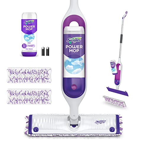 Swiffer PowerMop Multi-Surface Mop Kit for Floor Cleaning, Fresh Scent, Mopping Kit includes PowerMop, 2 Mopping Pad Refills, 1 Floor Cleaning Solution with Fresh Scent and 2 batteries