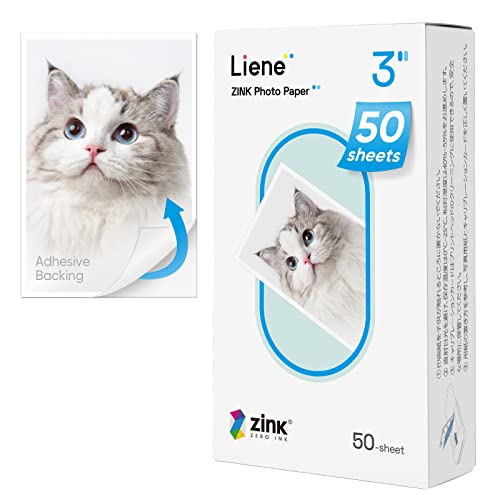 Liene Zink Photo Paper 2x3″, Liene Premium Photo Printer Paper (50 Sheets) w/Adhesive Back, Waterproof, Smudge Proof, Tear Proof, Instant Photo Paper Compatible w/Liene 2x3″ Photo Printer Scrapbook