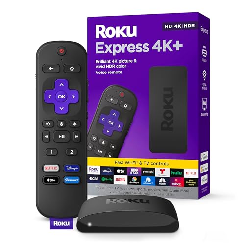 Roku Express 4K+ | Roku Streaming Device 4K/HDR, Roku Voice Remote, Free & Live TV