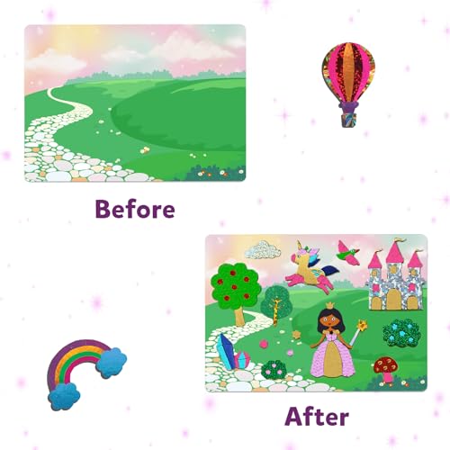 Skillmatics Art & Craft Activity - Foil Fun Unicorns & Princesses, No Mess Art for Kids, Craft Kits & Supplies, DIY Creative Activity, Gifts for Girls & Boys Ages 4, 5, 6, 7, 8, 9, Travel Toys