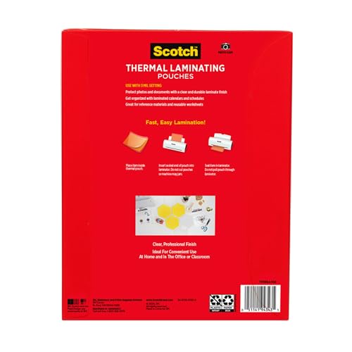 Scotch Thermal Laminating Pouches, For Use With Thermal Laminators, 8.9 x 11.4 Inches, Letter Size Sheets, 100 Count (Pack of 1)