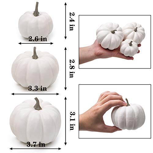 Ogrmar 12 Pack Artificial Assorted Pumpkins, Mini Fake Pumpkins Artificial Vegetables for Halloween,Harvest Thanksgiving Party Decor (White)