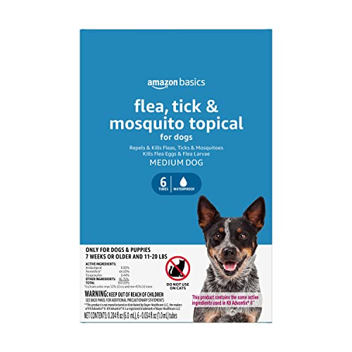 Amazon Basics Flea, Tick & Mosquito Topical Treatment for Medium Dogs (11-20 pounds), 6 Count (Previously Solimo)