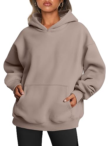 Trendy Queen Womens Oversized Hoodies Fleece Sweatshirts Long Sleeve Sweaters Pullover Fall Outfits CoffeeGrey L