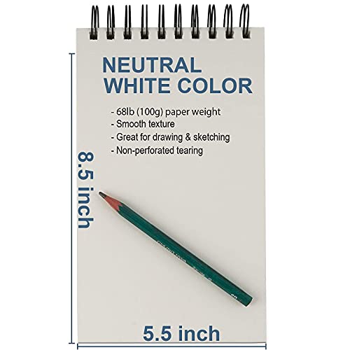 5.5" x 8.5" Sketchbook Set, Top Spiral Bound Sketch Pad, 2 Packs 100-Sheets Each (68lb/100gsm), Acid Free Art Sketch Book Artistic Drawing Painting Writing Paper for Beginners Artists