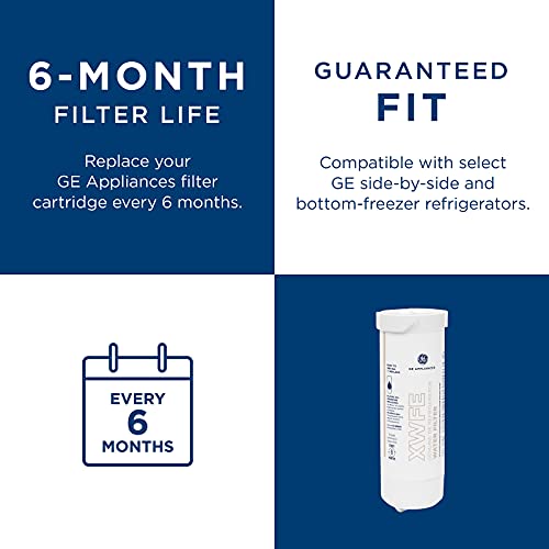 GE XWFE Refrigerator Water Filter | Certified to Reduce Lead, Sulfur, and 50+ Other Impurities | Replace Every 6 Months for Best Results | Pack of 1, White