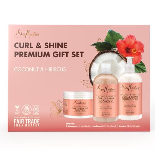 SheaMoisture Coconut & Hibiscus Curl TRIO: Includes Curl & Shine Shampoo, Curl & Shine CONDITIONER, Curl Enhancing Smoothie with a box