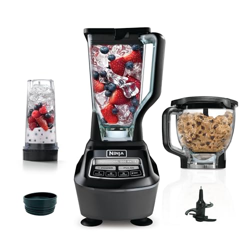 Ninja Blender, Food Processor, Blender for-Smoothies, Includes Pitcher, Smoothie Cup, and 8-Cup Bowl, Salsa, Dough, Shakes, Slush, and Frozen Drinks, Mega Kitchen System, Black, BL770AMZ