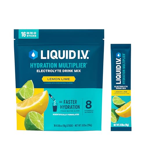 Liquid I.V.® Hydration Multiplier - Lemon Lime - Hydration Powder Packets | Electrolyte Drink Mix | Single-Serving Stick | Non-GMO | 1 Pack (16 Servings)