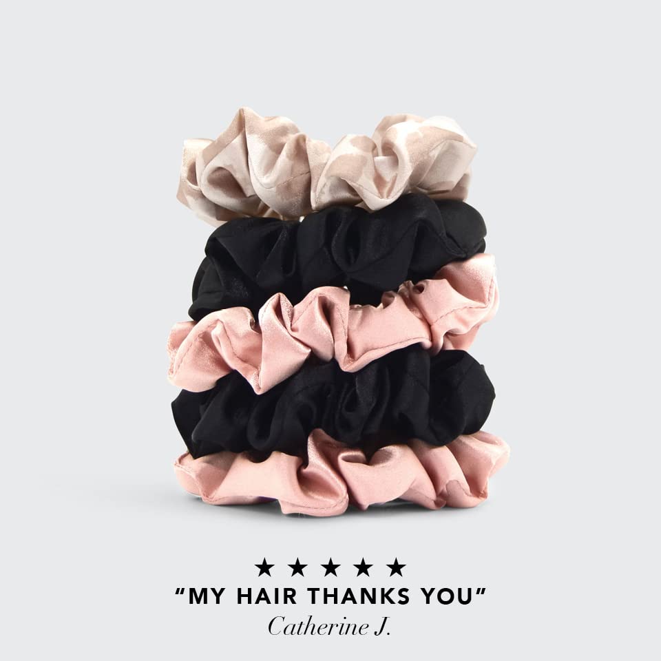 Kitsch Satin Hair Scrunchies for Women - Softer Than Silk Scrunchies for Hair | Satin Scrunchies for Girls | Satin Hair Ties for Women | Silk Hair Ties No Damage | Silk Ponytail Holders, 5pcs Assorted