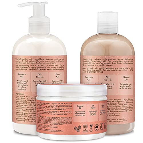 SheaMoisture Coconut & Hibiscus Curl TRIO: Includes Curl & Shine Shampoo, Curl & Shine CONDITIONER, Curl Enhancing Smoothie with a box