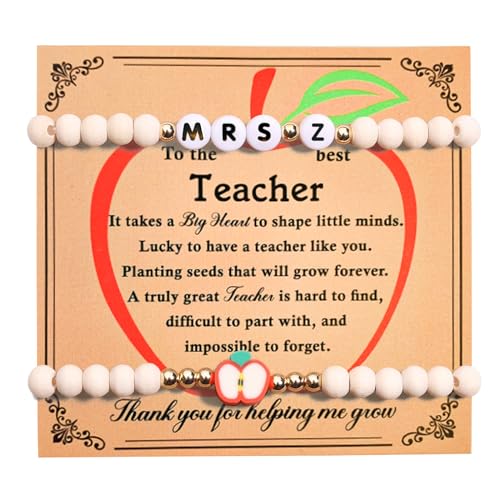 MAMAGIFTREE Personalized Teacher Appreciation Gifts - 2pcs Initial Teacher Bracelets, Back to School Teacher Gifts for Women, Perfect Teacher Gifts and Unique Teacher Must-Have, MRS-Z