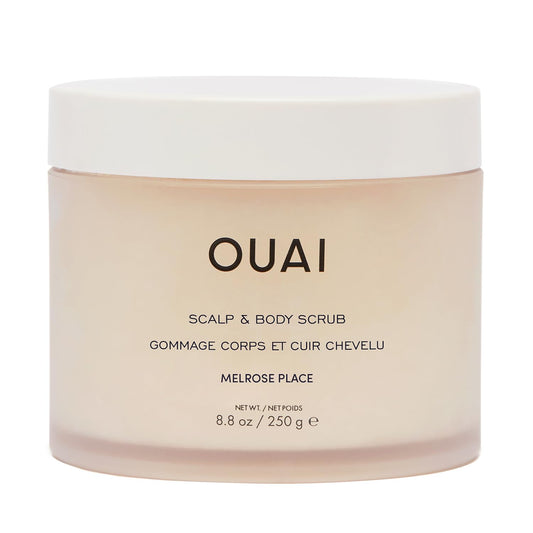 OUAI Scalp & Body Scrub, Melrose Place - Exfoliating Body Scrub with Sugar & Coconut Oil Blend for Smooth, Moisturized Skin - Gentle Scalp Scrub for Removing Product Build Up (8.8 Oz)