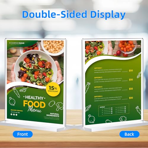 DECOHOBO 10 Pack Acrylic Sign Holder 8.5 x 11, Double-Sided Clear Sign Holder Plastic Stands for Display, T Shape Acrylic Table Sign Stands for Office Store Restaurants Wedding Party Decoration