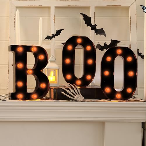 Halloween Decorations-3 LED Marquee Light up Letters "BOO" Sign Halloween Decor for Kitchen Tabletop Mantel Party Indoor