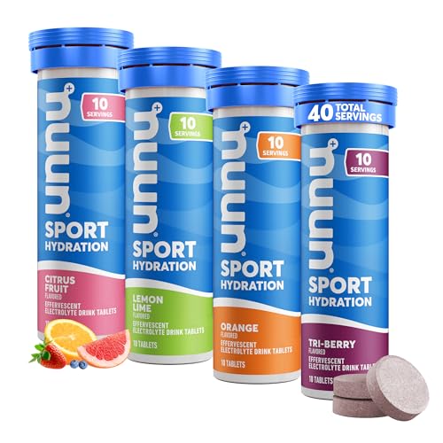 Nuun Sport: Electrolyte-Rich Sports Drink Tablets, Citrus Berry Mixed Flavor Pack, Box of 4 Count (40 servings), Sports Drink for Replenishment of Essential Electrolytes Lost Through Sweat