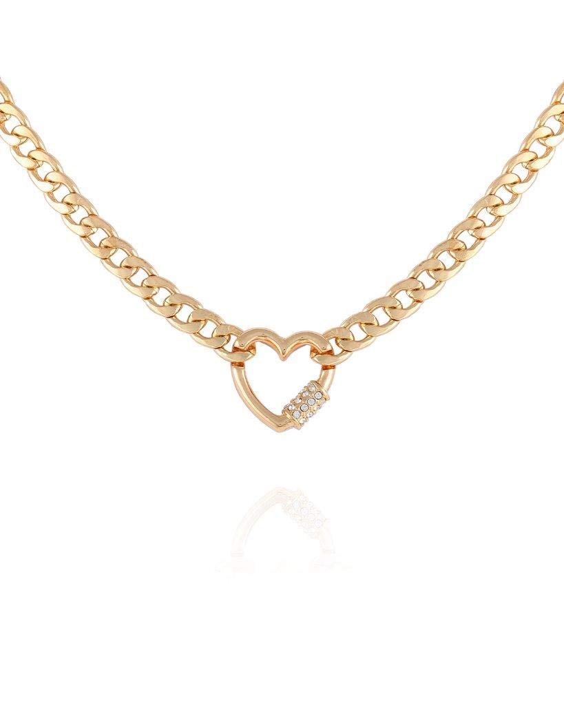 GUESS Goldtone Chain Link Necklace with Pave Heart Charm