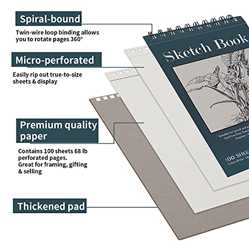 5.5" x 8.5" Sketchbook Set, Top Spiral Bound Sketch Pad, 2 Packs 100-Sheets Each (68lb/100gsm), Acid Free Art Sketch Book Artistic Drawing Painting Writing Paper for Beginners Artists