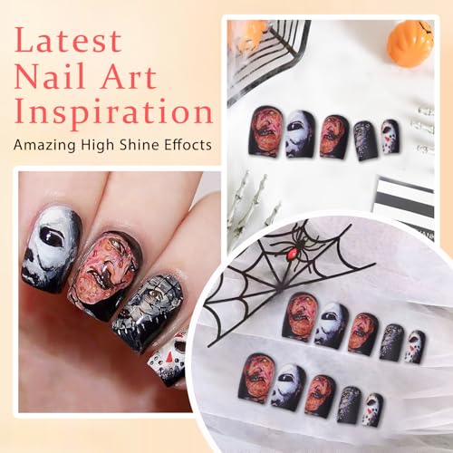 Halloween Press on Nails Horror Eye Blood Glue on Nails Black Glossy Fake Nails Full Cover Halloween Nails Reusable False Nails Glue on Nails Acrylic Nail Kit for Women Manicure 24 Pcs