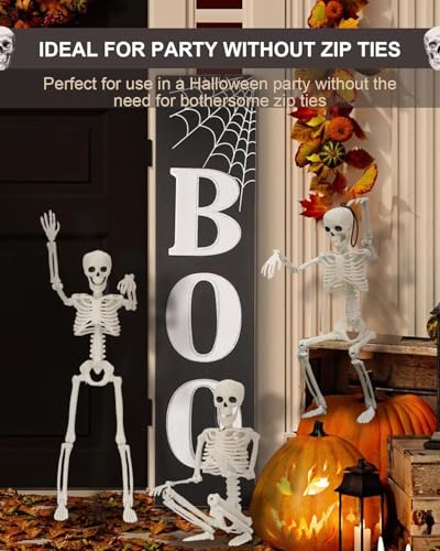 5 Pack Halloween Hanging Skeleton - 16in Full Body Posable Joints Skeleton with 22 Spiders& Cobweb Scary Outdoor Halloween Decorations Indoor Spooky Party Favors Photo Props Halloween Tree Decors