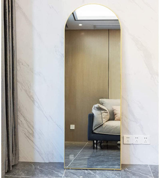 Arched Full Length Mirror, Large Full Length Mirror 64" x 21",Stand Bedroom Mirror Standing or Leaning Against Wall Aluminum Alloy Frame,Floor Dressing Mirror with Gold Aluminum Alloy Frame