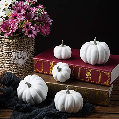 Ogrmar 12 Pack Artificial Assorted Pumpkins, Mini Fake Pumpkins Artificial Vegetables for Halloween,Harvest Thanksgiving Party Decor (White)