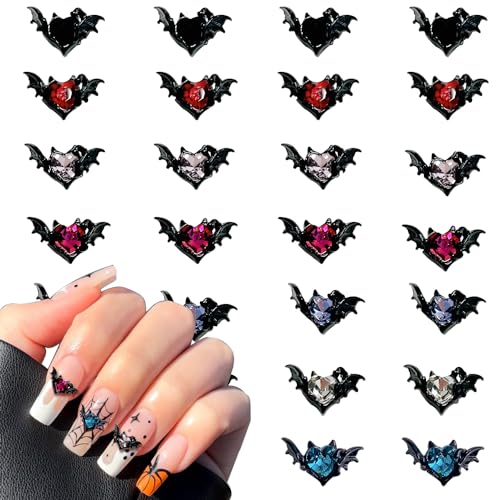 28 Pcs Halloween Decorations Bat Nail Charms Decor - 3D Black Alloy Multicolor Rhinestones Nail Charms for Acrylic Nail Charms with Gem Sparkling Bats Nail Art DIY Design for Woman Press on Nails