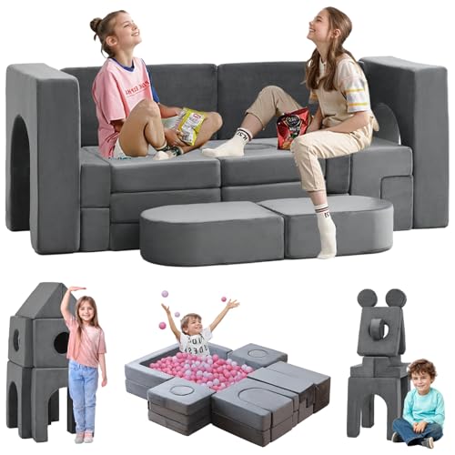 Domiqut 22Pcs Modular Kids Play Couch, Floor Sofa for Children, 1000+DIY Creativing Playroom Furniture for Toddlers， Convertible Foam and Floor Cushion for Boys and Girls