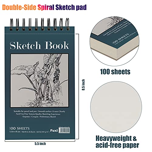 5.5" x 8.5" Sketchbook Set, Top Spiral Bound Sketch Pad, 2 Packs 100-Sheets Each (68lb/100gsm), Acid Free Art Sketch Book Artistic Drawing Painting Writing Paper for Beginners Artists